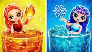 Fire and Ice Doll Glow Up Challenge! 10 DIY Crafts for L.O.L. Dolls