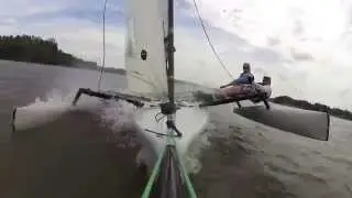 Weta Trimaran Sailing in Heavy Winds