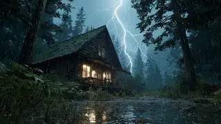 Cozy Forest Cabin Rain | Thunderstorm Sleep Ambience