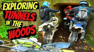 Exploring tunnels in the woods on dirt bikes