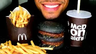 ASMR EDIBLE MCDONALD'S FRENCH FRY BOX CUP EATING BLACK FOOD BIG MAC CHALLENGE DIY NO TALKING MUKBAN
