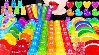 ASMR RAINBOW DRINKS 신기한 무지개 드링크 RAINBOW POP IT KOHAKUTO WATERMELON GUMMY CHOCOLATE EATING MUKBANG 먹방