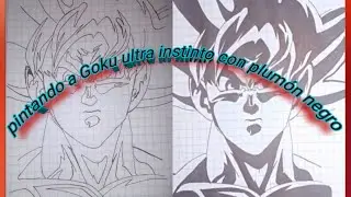 coloreando a Goku ultra instinto con plum&oacute;n negro en mi libreta GRMdrawings