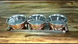 Copper Hammered Serving Bowl Set with SS Lid and Tray Miska (Unboxing)
