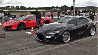 Toyota Supra vs Ferrari 488 Pista vs Audi R8 vs Porsche 911 Carrera - Drag Race