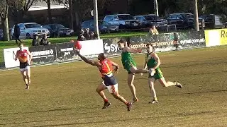 Travis Varcoe from Yarraville Seddon Eagles takes great marks against Spotswood on 8 July 2023