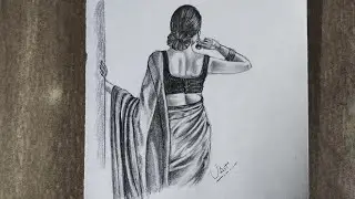 How to Draw a Traditional Saree Girl//Saree Pencil Art//Girl drawing back poses