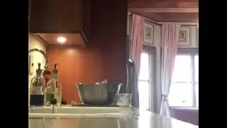 Helping mom clean the kitchen