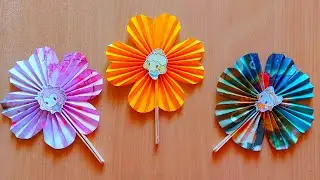 DIY Paper Pop Up Fan|Origami Flower Paper Fan with Popsicle|Paper Fan Backdrop|ForDecoration