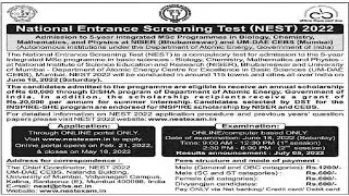National Entrance Screening Test (NEST)-2022