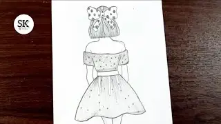 ✨ Cute Girl Drawing with Stylish Dress & Bow 🎀 | Easy Pencil Sketch Tutorial