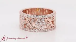 Flower Wide Diamond Anniversary Band In Rose Gold-FD121690