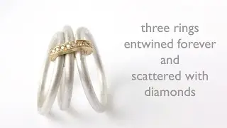 Silver and gold ring with pave set diamonds