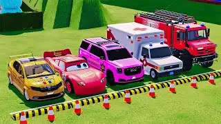 DACIA, MCQUEEN CAR, FORD POLICE CARS, AMBULANCE VEHICLES TRANSPORTING WITH MAN TRUCKS ! FS22 #55