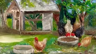 Chickens and their Coop Plein air painting