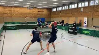 Double with 4 different style players! Long pips, defender, contra spin and a safety rotation