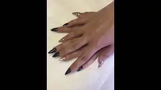 Prom Nails Acrylic Nails Black and  Gold