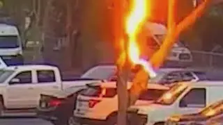 Lightning strikes near car in Florida