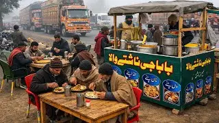 Foggy Highway Dhaba 🚛 | Truck Drivers’ Favorite Breakfast – Real Pakistani Street Food 🇵🇰