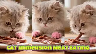 ASMR | My adorable pet cat loves to eat fresh meat strips.