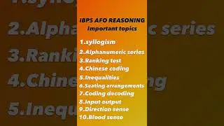 IBPS AFO important topics for reasoning/AFO Reasoning syllabus 2024 #afo