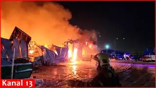 Image of a powerful fire in St. Petersburg, Russia at night