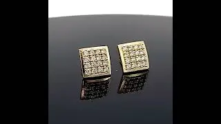 10K Solid Yellow Gold Cluster Cz Square Earrings for Girls women's