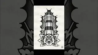 Guiding Light: Procreate Timelapse of Black & White Lighthouse Tattoo