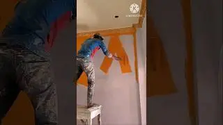 Asian paint colour bedroom wall colour orange 🍊 colour apply 1st cote apply #shorts #viral #painting