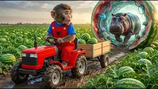 Cute Monkey Farm Adventure 🌾🐵 | Tractor Ride Interrupted by a Furious Hippo | Monkey DLuffy Farm