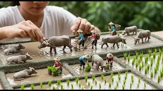 Watching Clay Come to Life 🌾🐃 | Peaceful Miniature Rice Farm