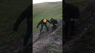 Muddy hike - girls slip slip slipping