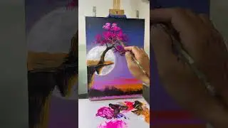 Cherry Blossom Tree Under Moonlight 🌙 | Acrylic Painting Short | TreeFlow Art