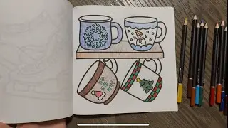 Color With Me - Christmas Mugs - Unboxing New Colored Pencils - ASMR