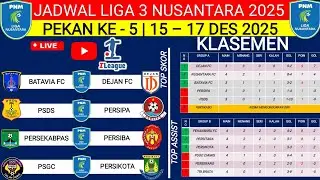 JADWAL LIGA 3 NUSANTARA 2025‼️PEKAN 5‼️BATAVIA FC VS DEJAN FC‼️PSGC VS PERSIKOTA‼️LIVE I LEAGUE TV