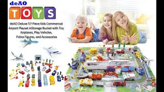 deAO Deluxe 55 Pcs Kids Commercial Airport Play Set Storage Bucket Airplanes Vehicles Figures-CV2