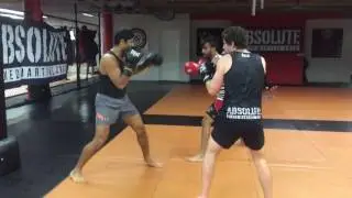 Pradeep Sihag sparring two boxers