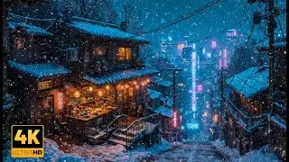 Winter Japanese Ramen in Cyberpunk City | Soft Lofi & Snow Ambience for Study, Work, and Calm | 4K
