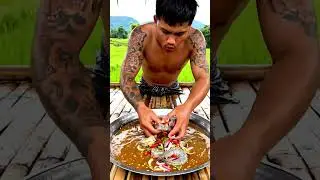 Dirty Shrimp Salad by the River | Spicy ASMR Outdoor Cooking #Primitive #Cooking #ASMR #Shrimp