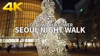 [4K] SEOUL NIGHT WALK - Christmas Tree Lotte World Tower in Seoul, South Korea 롯데월드 타워, 야간 크리스마스 장식