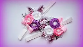 Повязка Цветы Канзаши Мастер-класс / Kanzashi Flowers Band Tutorial, DIY