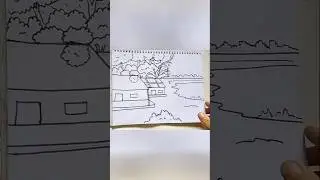 village landscape  scenery drawing with colour pencil for beginners #sketch #shorts #drawing #art