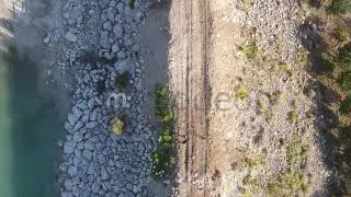 Pond path walking man overhead view (Drone g&ouml;r&uuml;nt&uuml;s&uuml;)