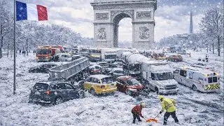 CHAOS in Paris Today! Heavy Snowstorm Blankets the City, Streets Paralyzed