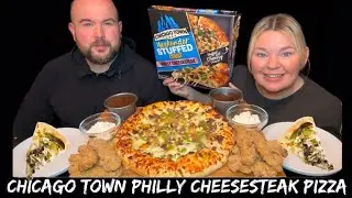 CHICAGO TOWN Philly cheesesteak pizza and southern fried chicken strips #food #video #uk #mukbang