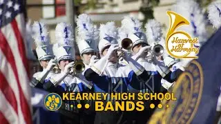 Kearney High Bearcat Marching Band performing in the Harvest of Harmony parade on 10/7/23.