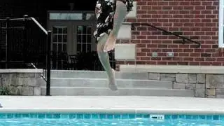 jackson jumping in a pool in slow motion