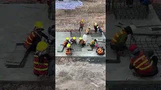 Install rebar pile cap and column. #automobile #heavycivil #construction #excavator #crane