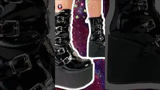 💕Pastel Goth Black Vegan Platform Boots with Heart Buckles!🖤💀