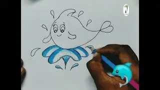 Easy way to draw Dolphin cartoon image | Dolphin Drawing for Kids